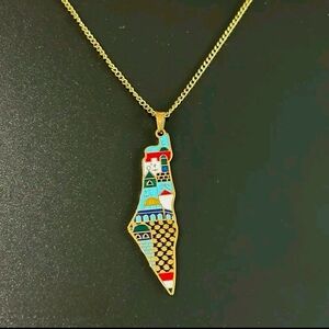 Gold Multicolor Palestine Pendant Necklace